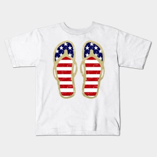 America Usa Flag Flip Flops Kids T-Shirt